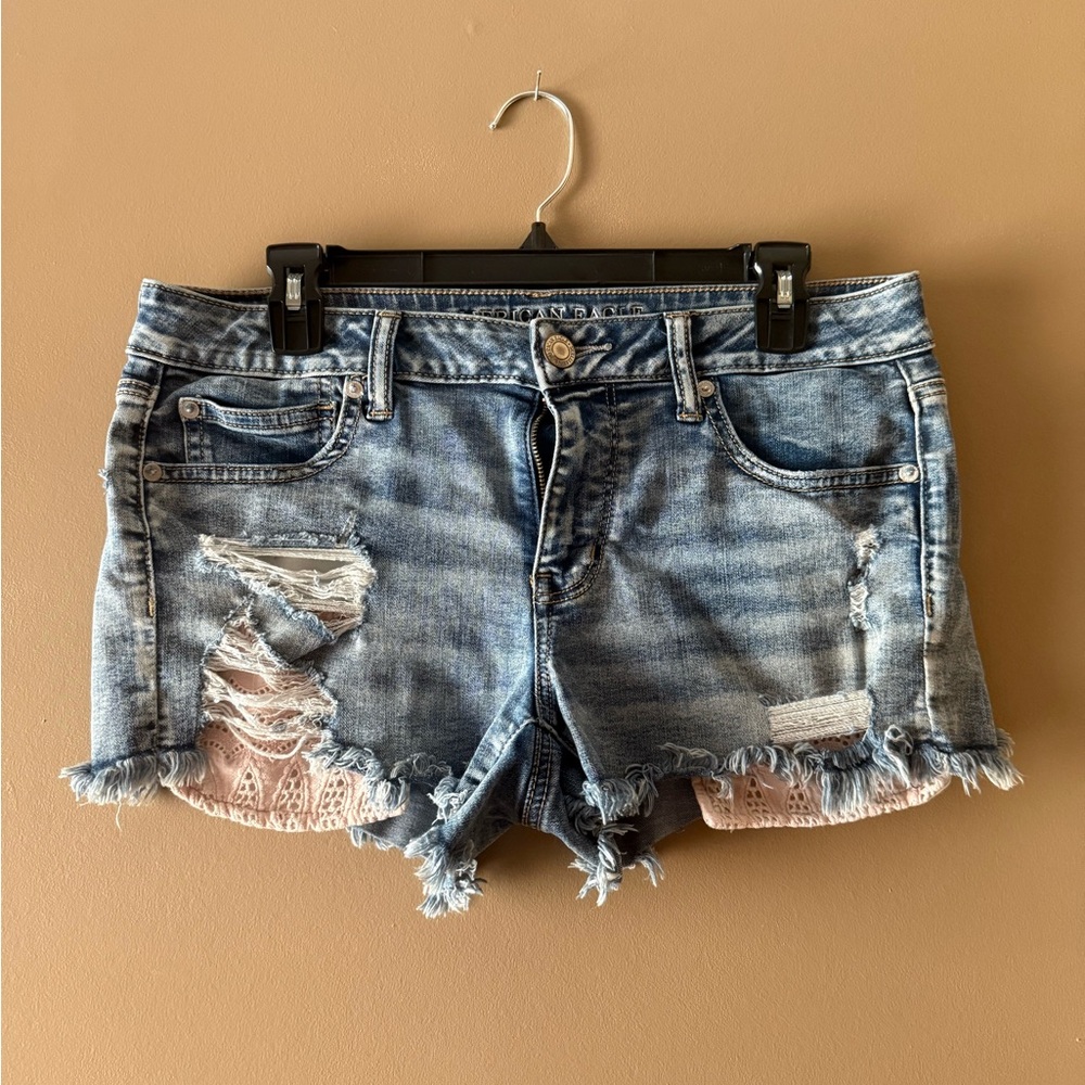 American Eagle Blue Distressed Jean Shorts